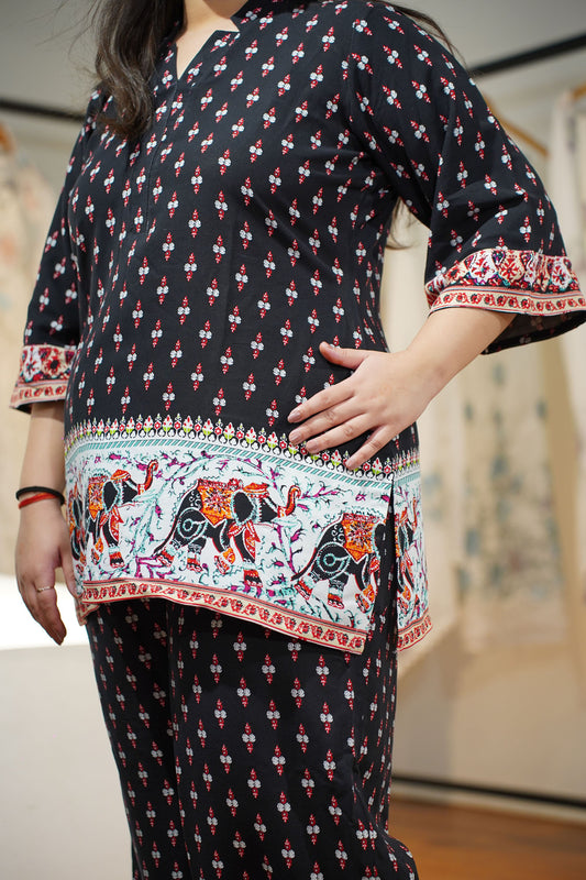 Noir Bordered Rayon Co-ord Set