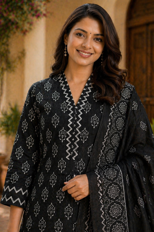Graphite Black Cotton Suit Set
