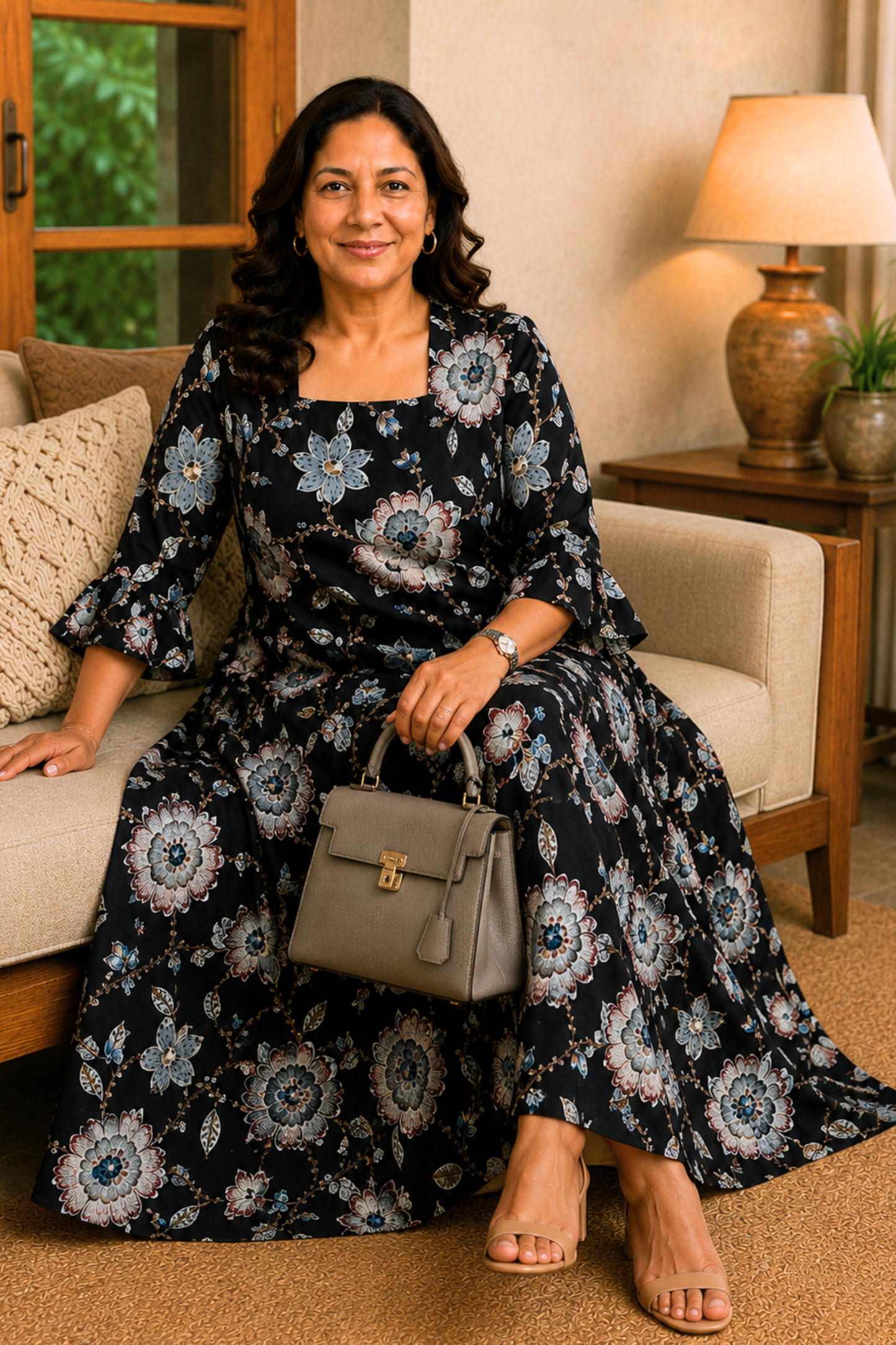 Noir Botanica Rayon Dress With Pockets