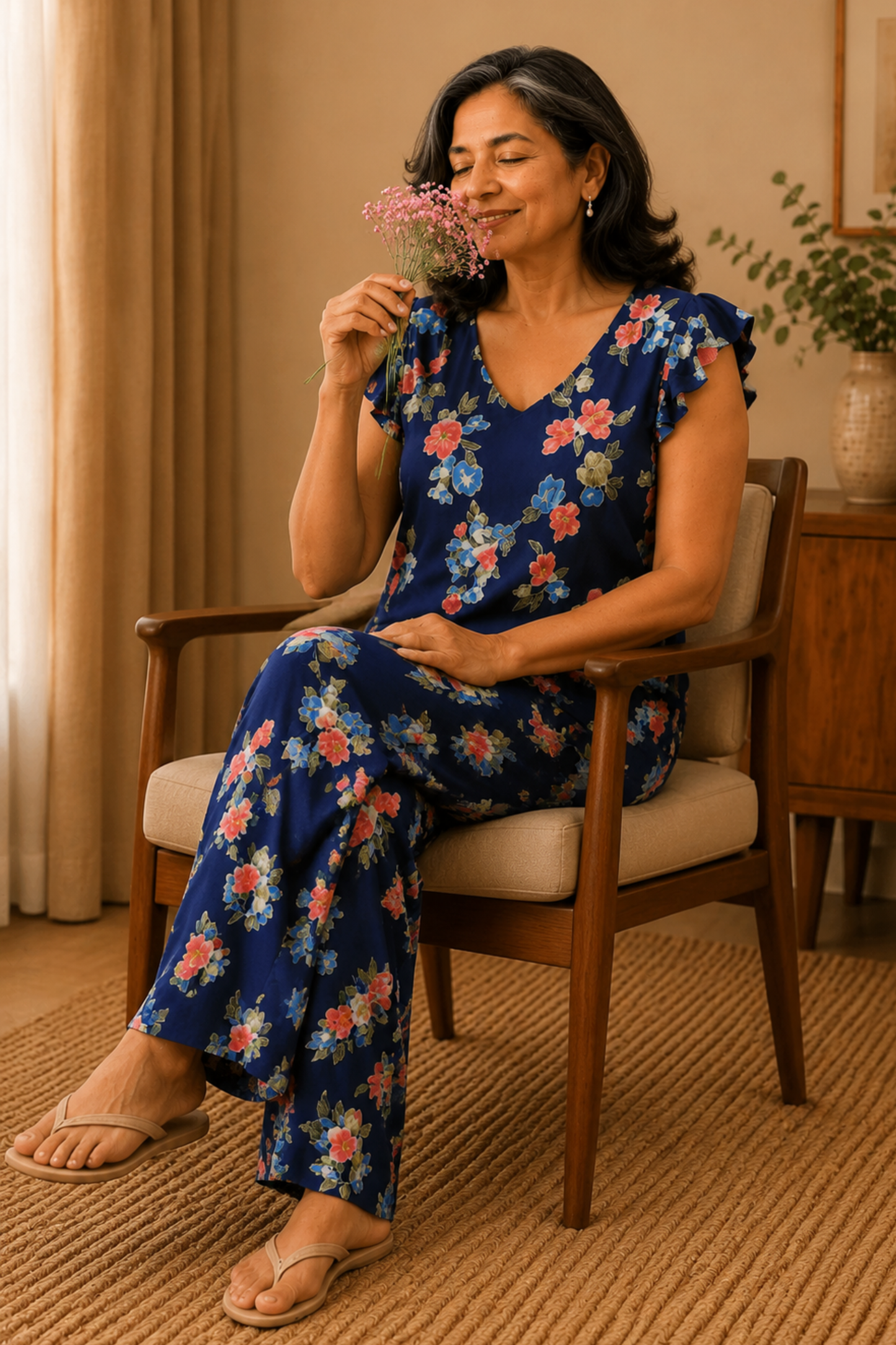 Blue Bouquet Rayon Night Suit