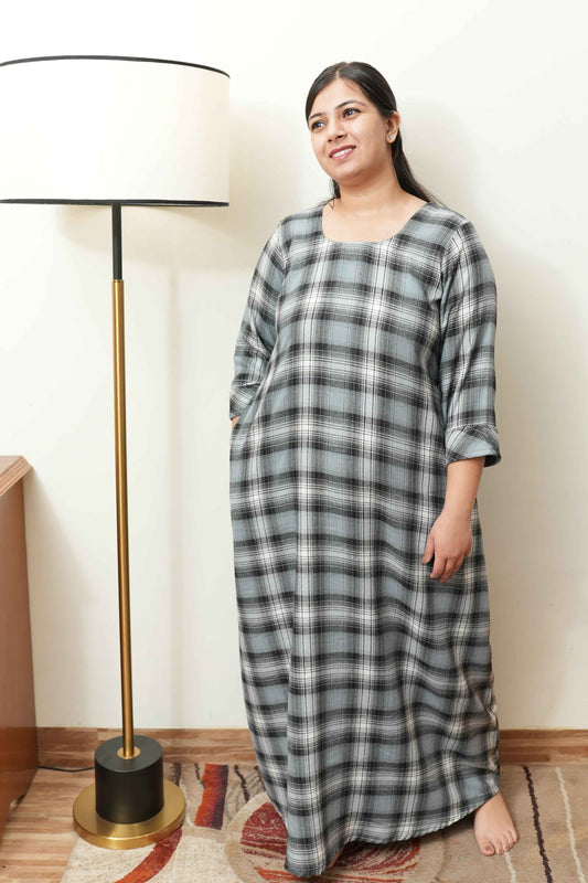 Buy Plus Size Dreamy Drizzle Woollen Night Gown At Apella | Sizes XS to 10 XL | India | Free Delivery | Customized
