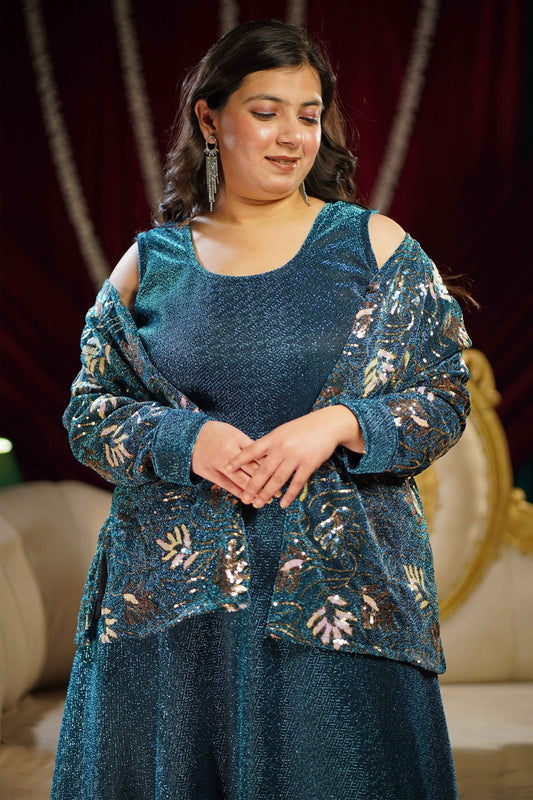 Twilight Blue Sequin Cape Set