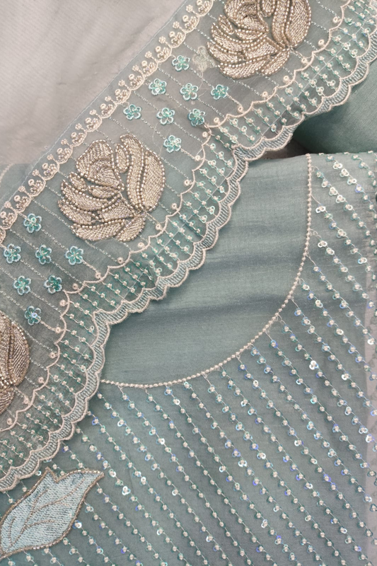 Blue Shimmer Tissue Suit with Handwork