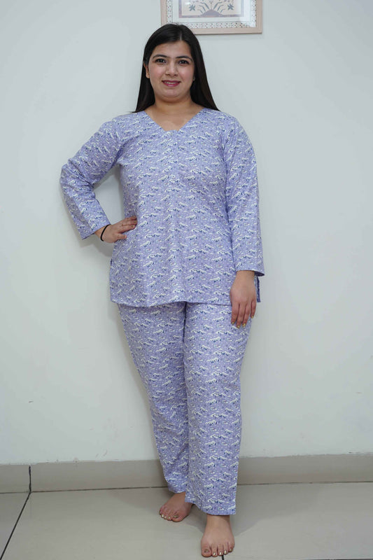 Snowy Lavender Woolen Night Suit