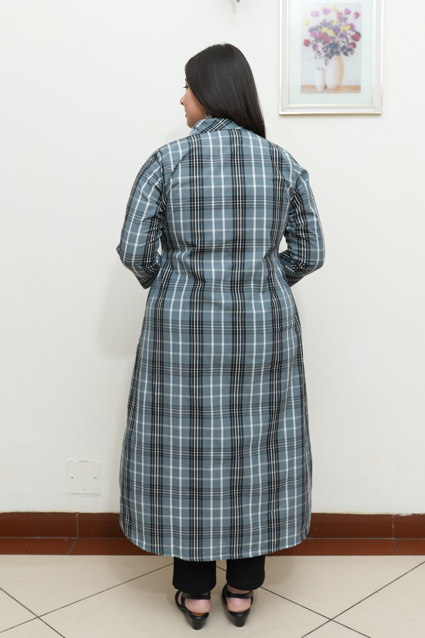 Buy Plus Size Smoky Echo Checked A-Line Kurta At Apella | Sizes XS to 10 XL | India | Free Delivery | Customized