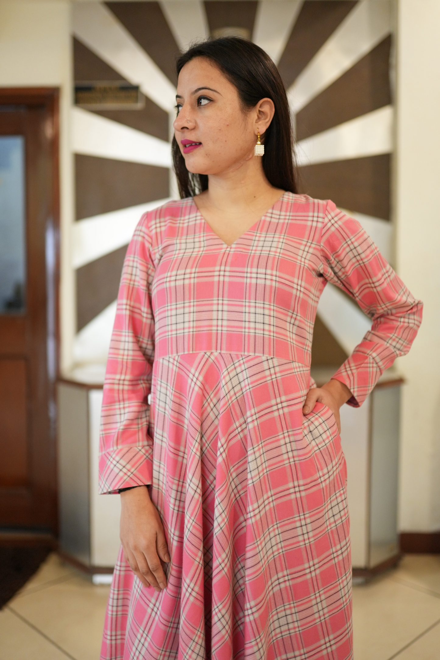 Buy Plus Size Blush Breeze Twill Checked Dress At Apella | Sizes XS to 10 XL | India | Free Delivery | Customized