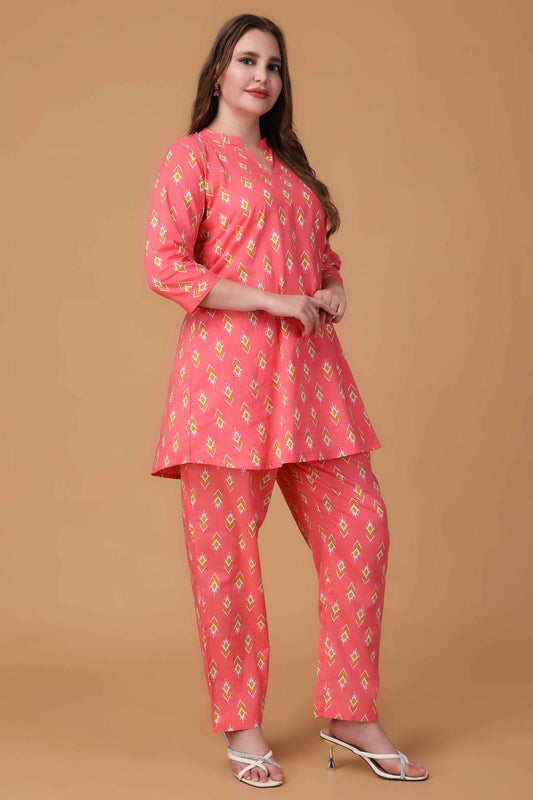 Buy Plus Size Carmine Charm Cotton Co-ord Set At Apella | Sizes XS to 10 XL | India | Free Delivery | Customized