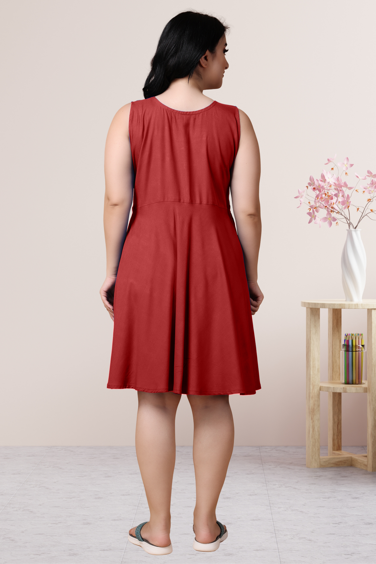 Solid Maroon Rayon Short Nighty