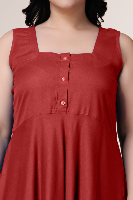 Solid Maroon Rayon Short Nighty