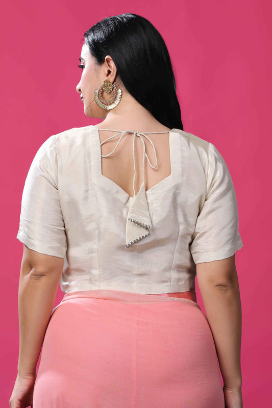 Buy Plus Size Ivory Elegance Silk Blouse At Apella | Sizes XS to 10 XL | India | Free Delivery | Customized