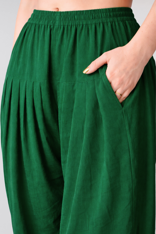 Dark Green Anti Wrinkle Pleated Salwar