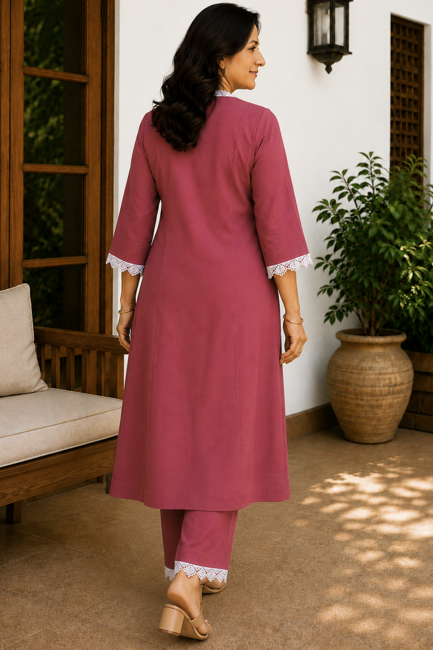 Muted Raspberry Cotton Kurta With Pants