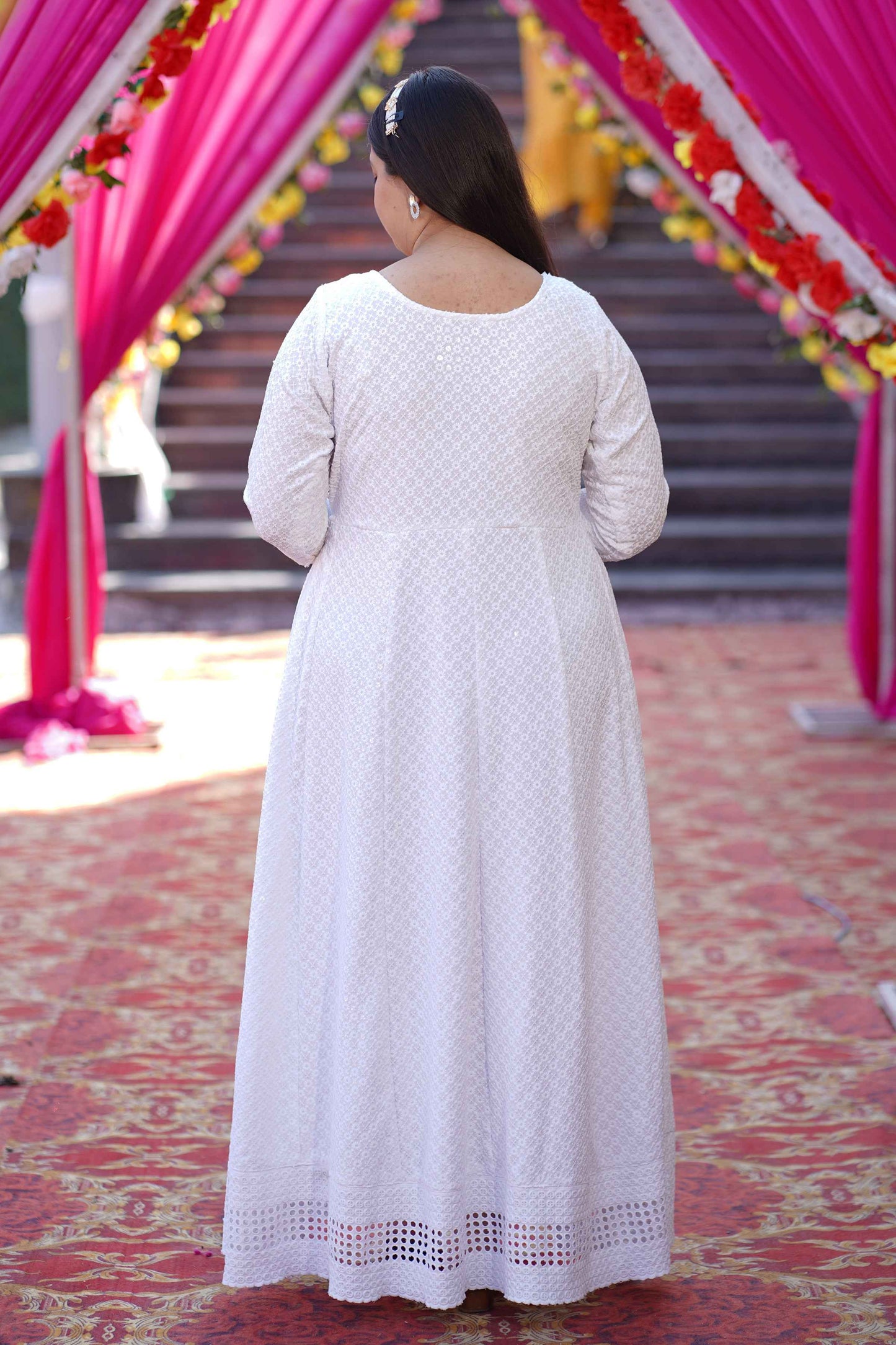 Dazzling White Sequined Fancy Dress