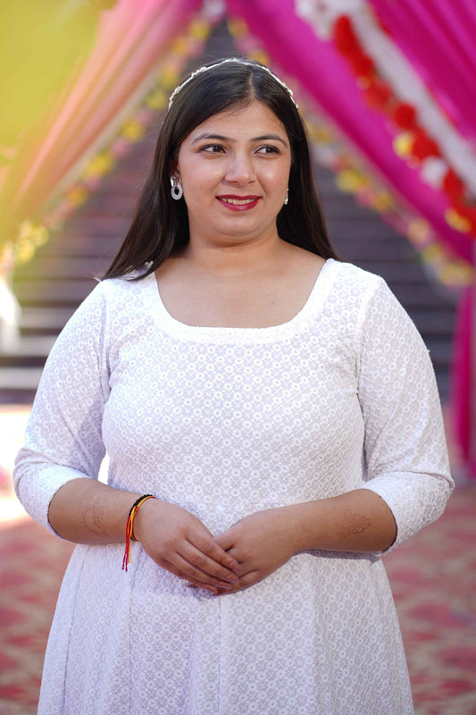 Dazzling White Sequined Fancy Dress