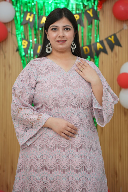 Dusty Mauve Crochet Evening Dress