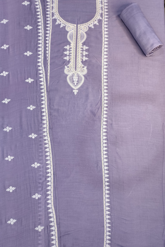 Dusty Mauve Embroidered Mul Cotton Suit