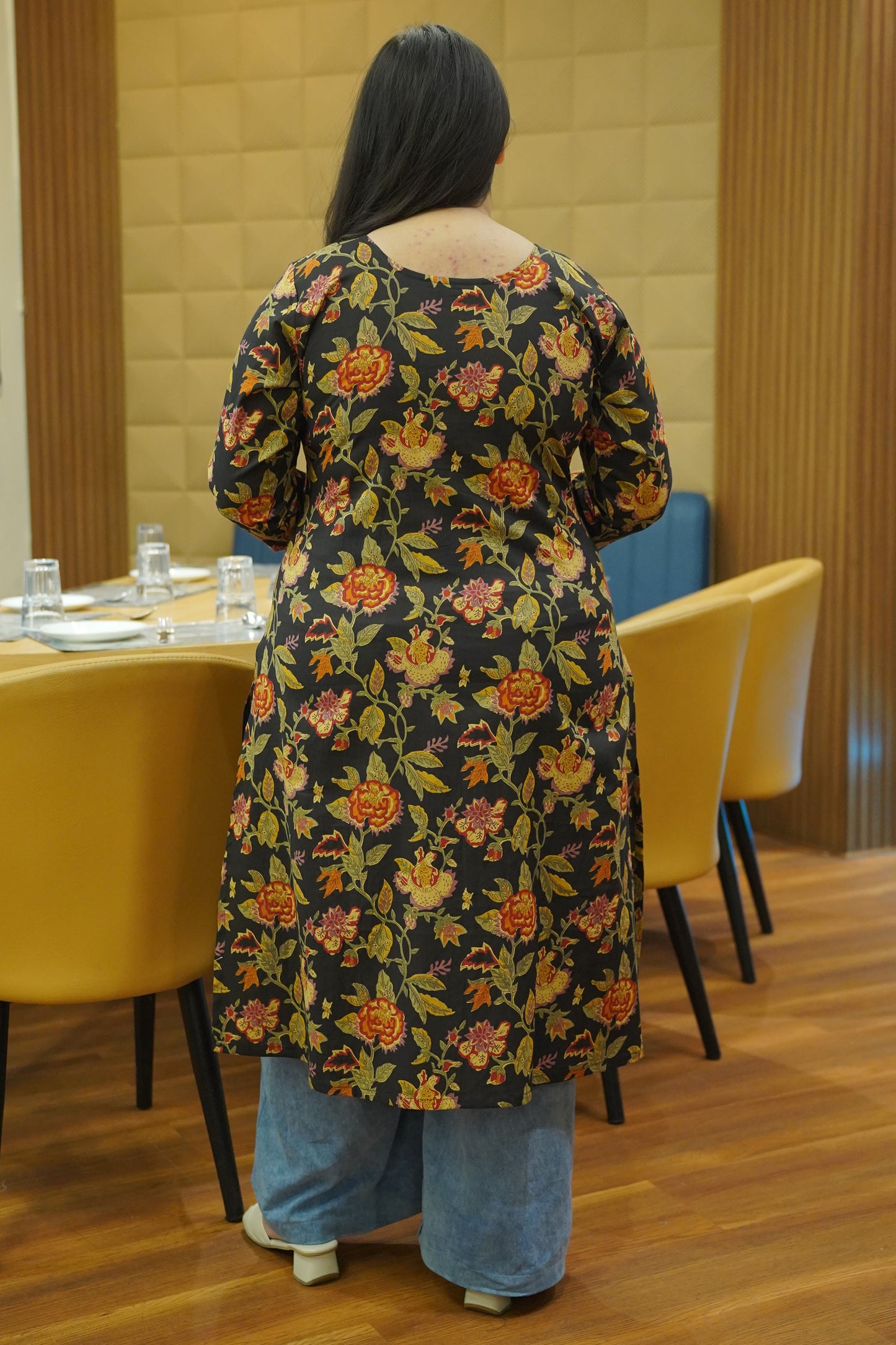 Earthy Black Block Cotton Kali Kurta