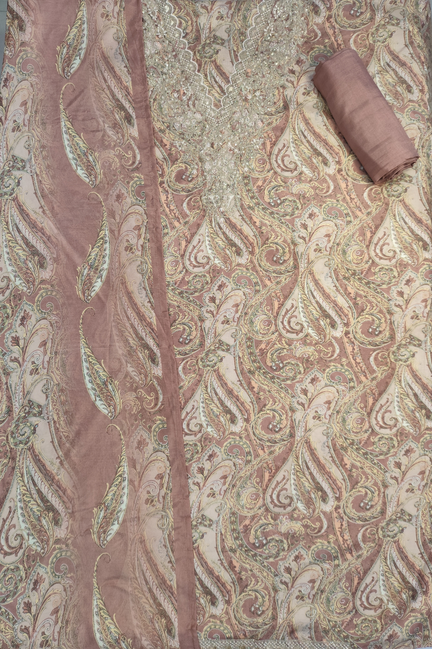 English Rust Zari Embroidered Muslin Suit