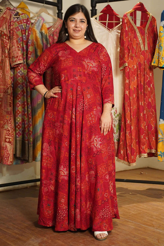 Evening Rouge Foiled Rayon Dress With Pockets