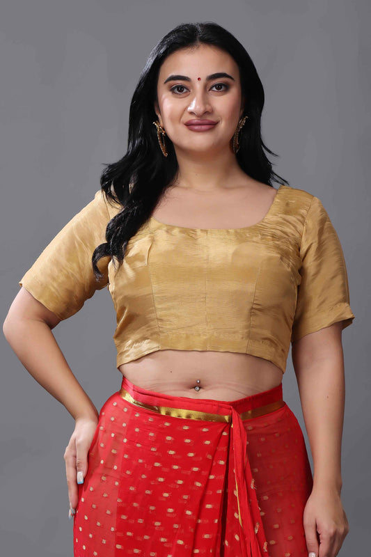 Buy Plus Size Festive Fawn Silk Blouse At Apella | Sizes XS to 10 XL | India | Free Delivery | Customized