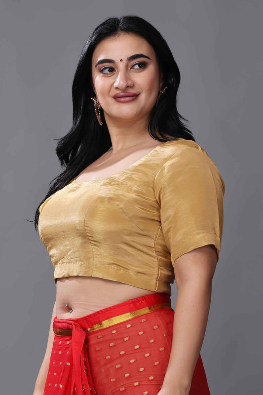 Buy Plus Size Festive Fawn Silk Blouse At Apella | Sizes XS to 10 XL | India | Free Delivery | Customized