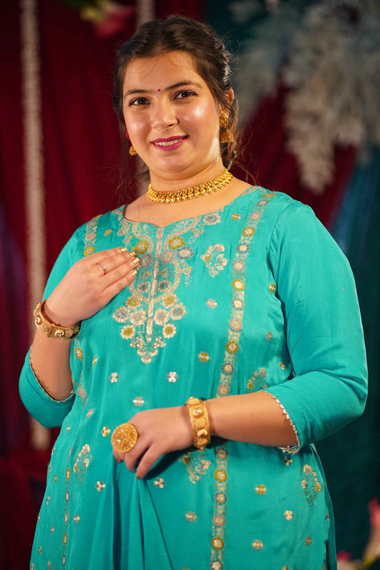 Dreamy Firozi Fancy Skirt Suit