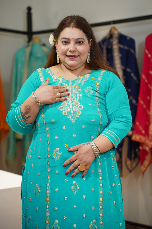 Taraani Blue Chinon Sharara Suit