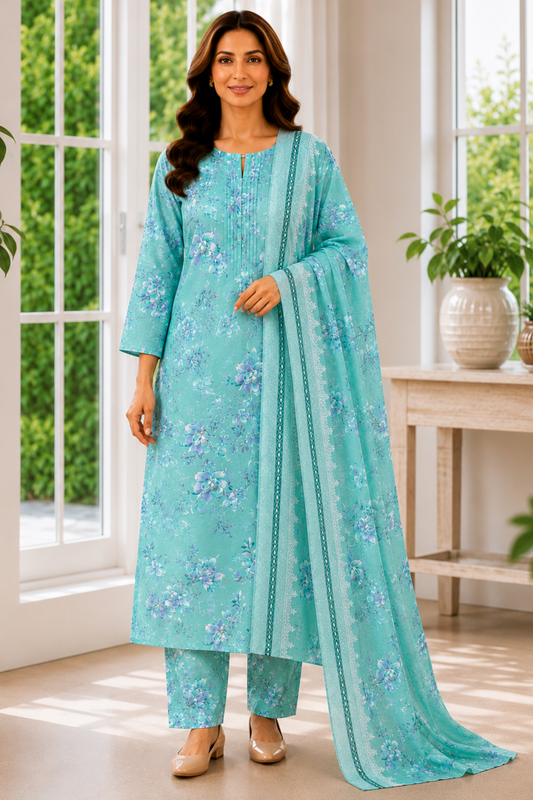 Morning Mist Foiled Cotton Kurta With Pants