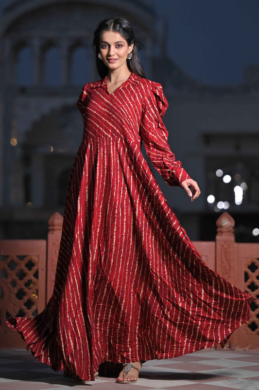 Buy Plus Size Foiled Accent Maroon Rayon Dress At Apella | Sizes XS to 10 XL | India | Free Delivery | Customized