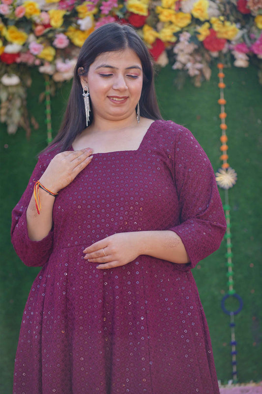 Crimson Berry Sequined Fancy Dress