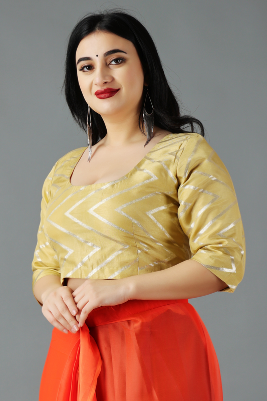 Buy Plus Size Gleamy Gold Silk Blouse At Apella | Sizes XS to 10 XL | India | Free Delivery | Customized