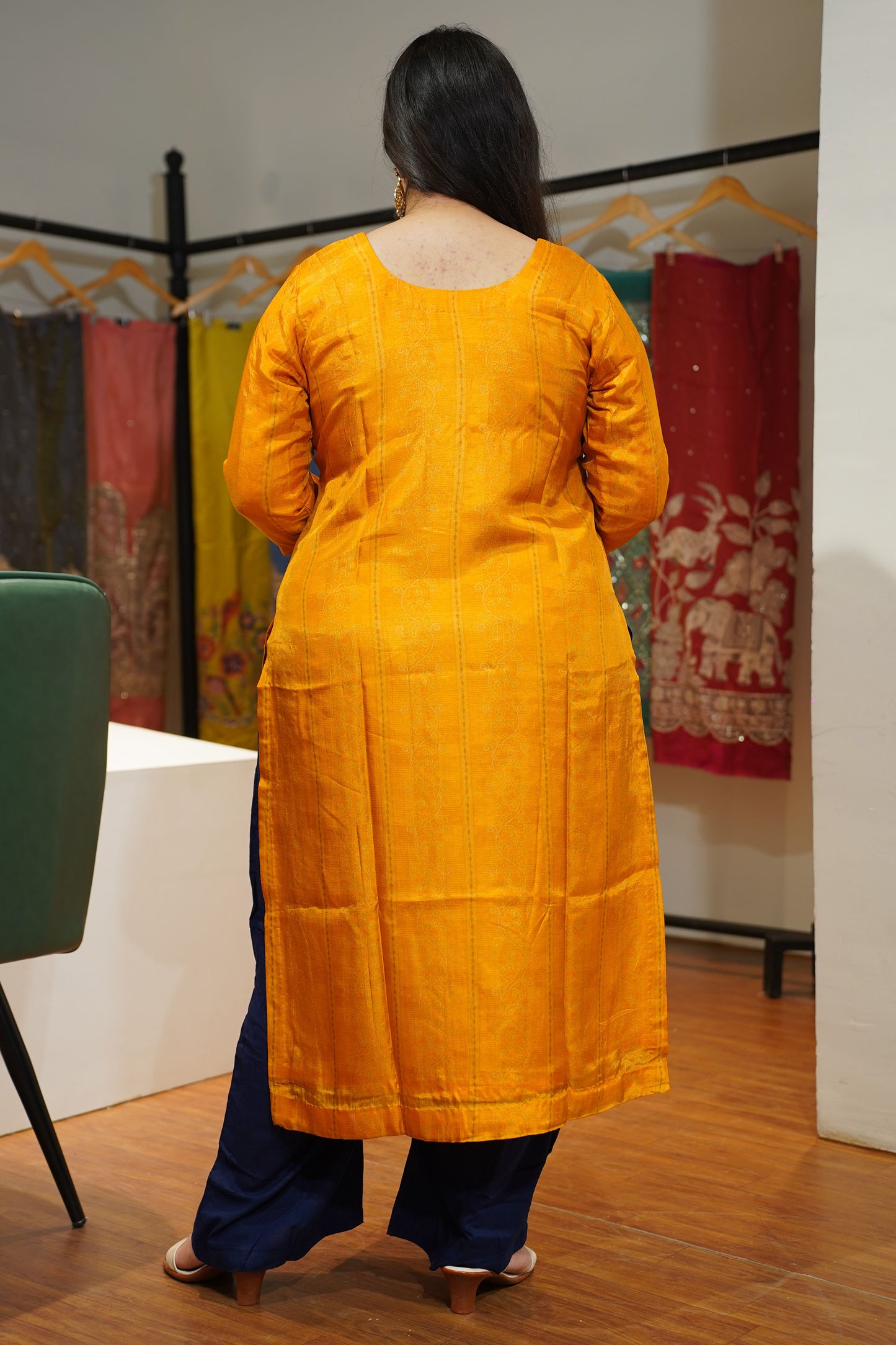 Mustard Gold Jacquard Weave Silk Kurta