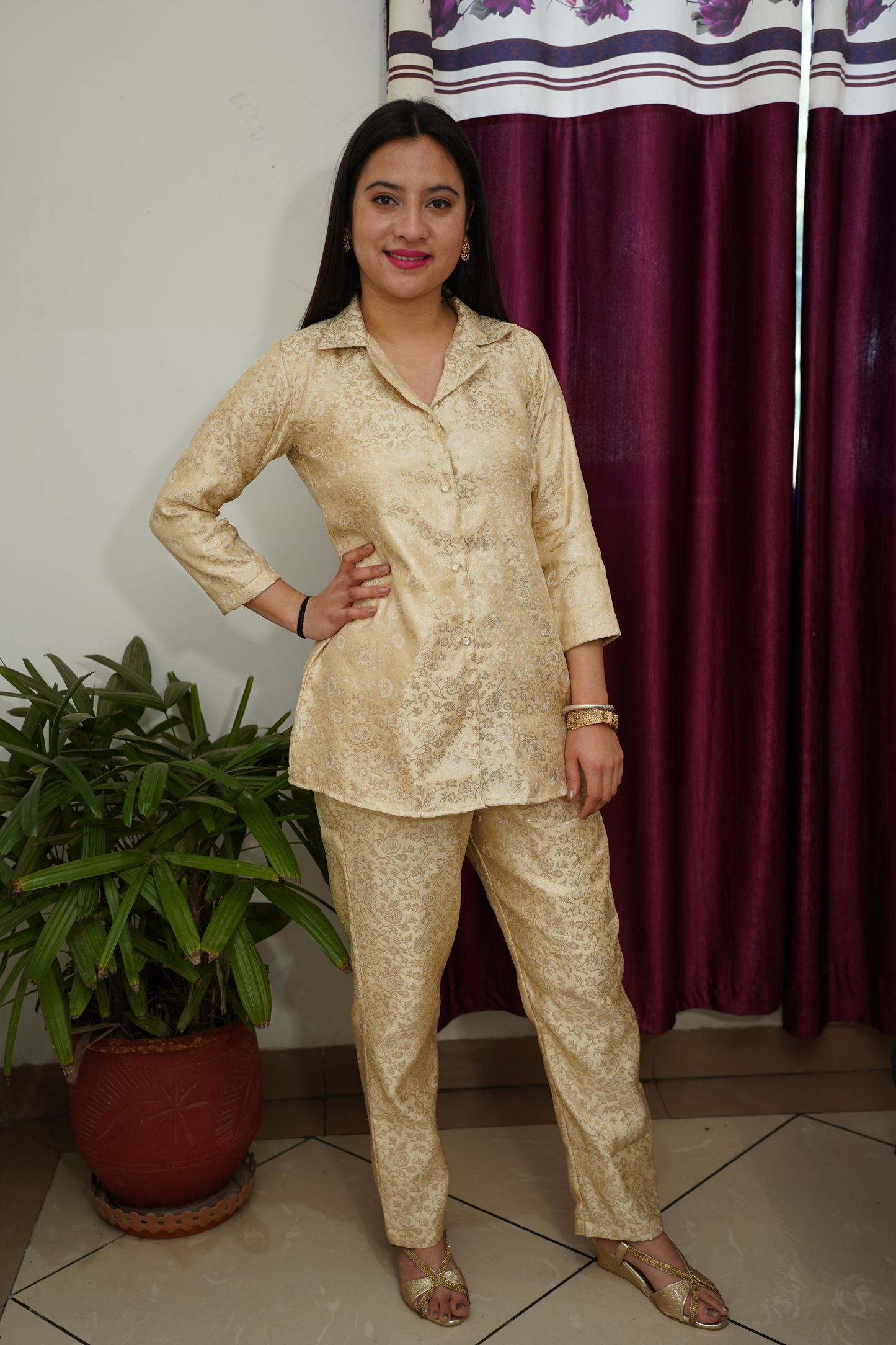 Gleaming Gold Brocade Co-ord Set