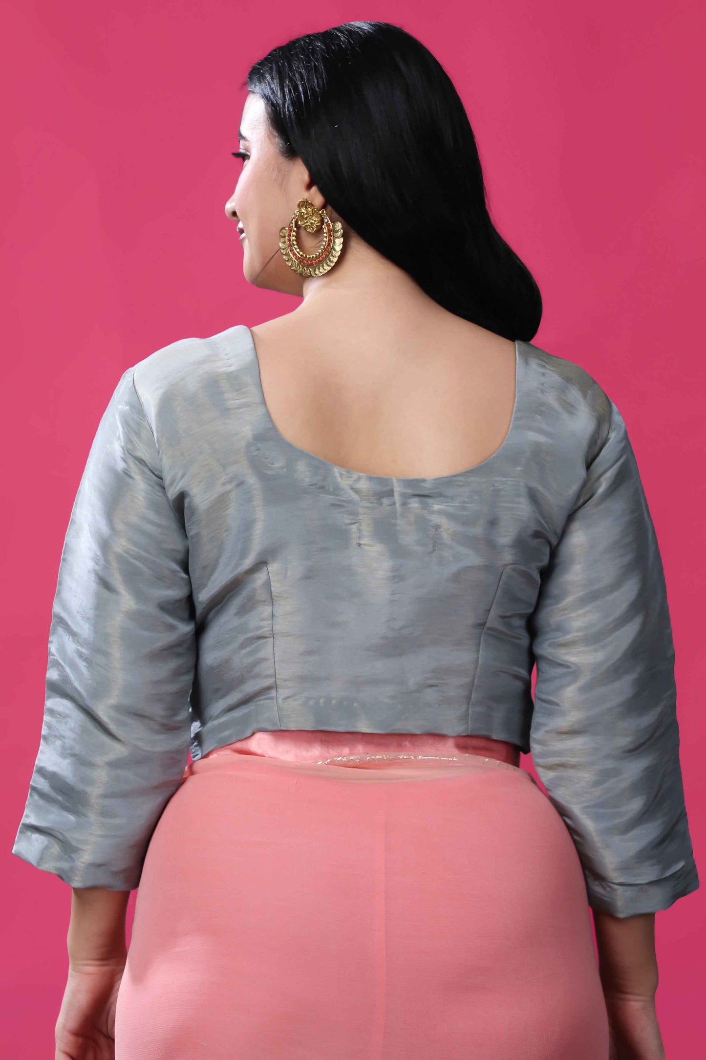 Buy Plus Size Grey Glamour Silk Blouse At Apella | Sizes XS to 10 XL | India | Free Delivery | Customized