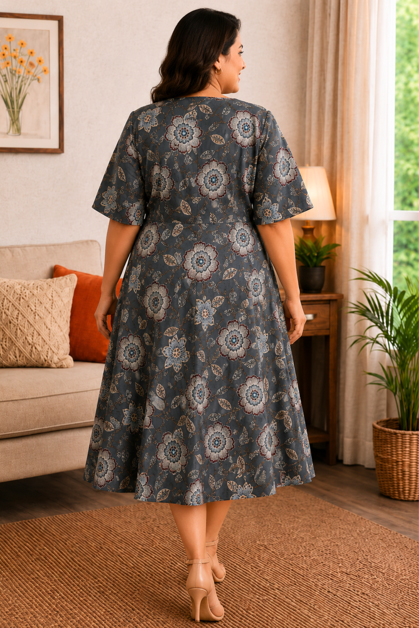 Slate Botanica Rayon Dress With Pockets