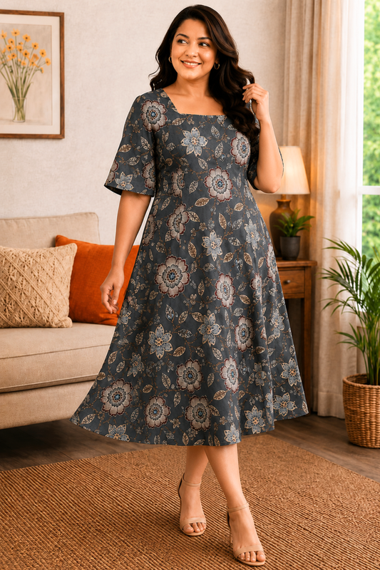 Slate Botanica Rayon Dress With Pockets