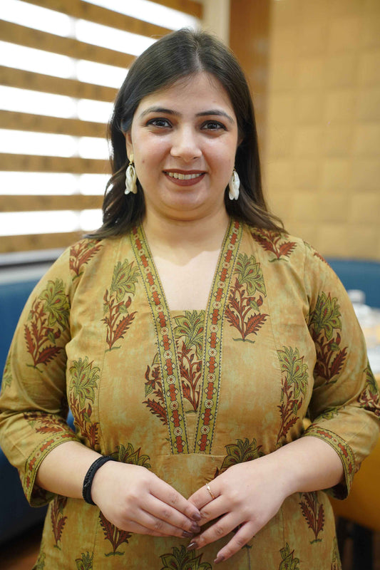 Henna Clay Block Cotton Kali Kurta