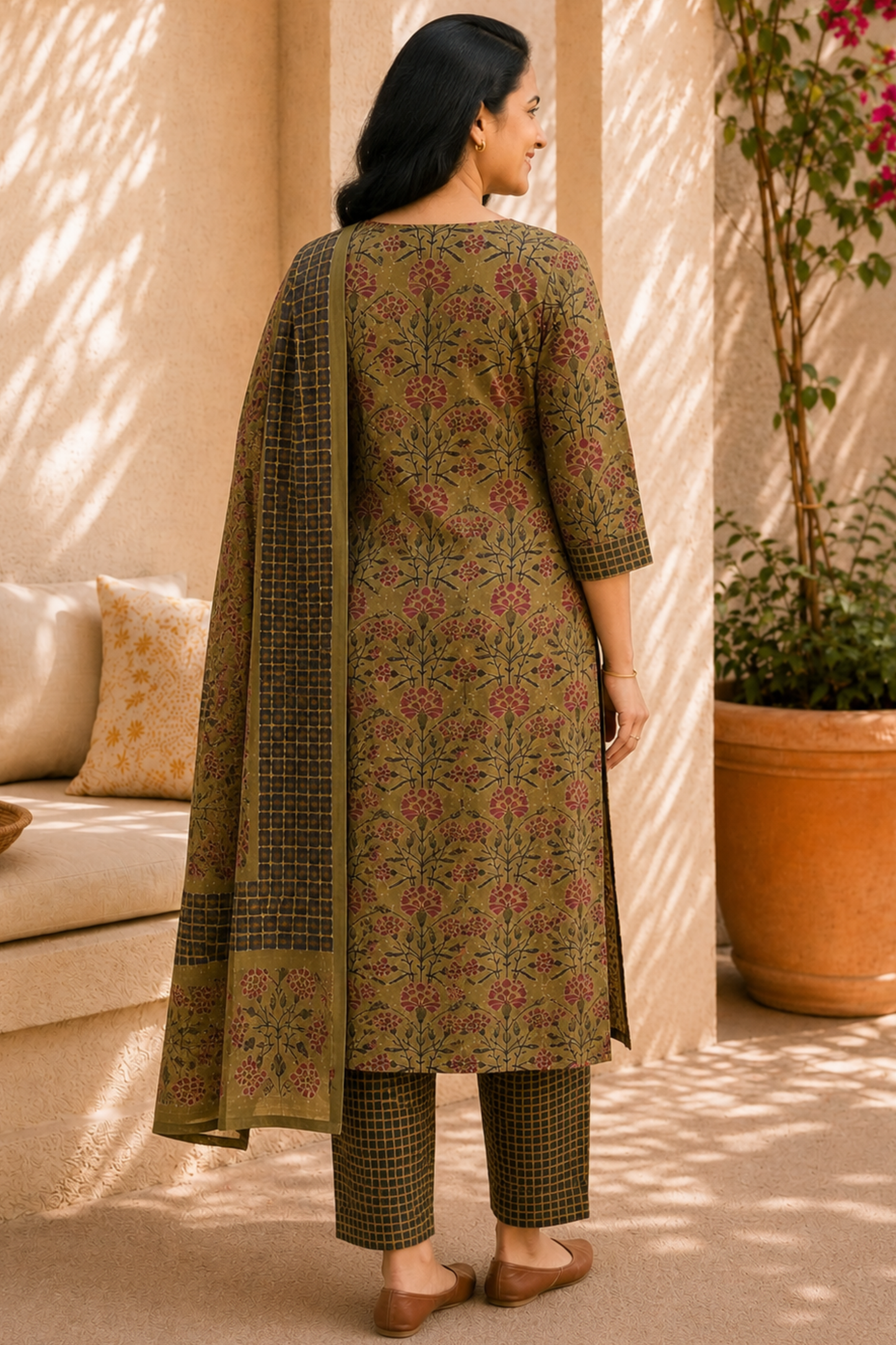 Henna Green Bagh Cotton Suit Set