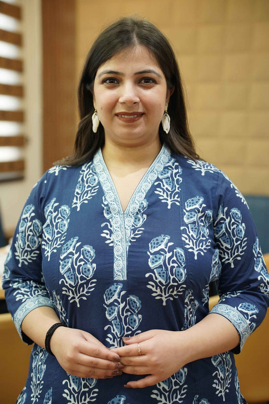 Indigo Block Printed Cotton Kali Kurta