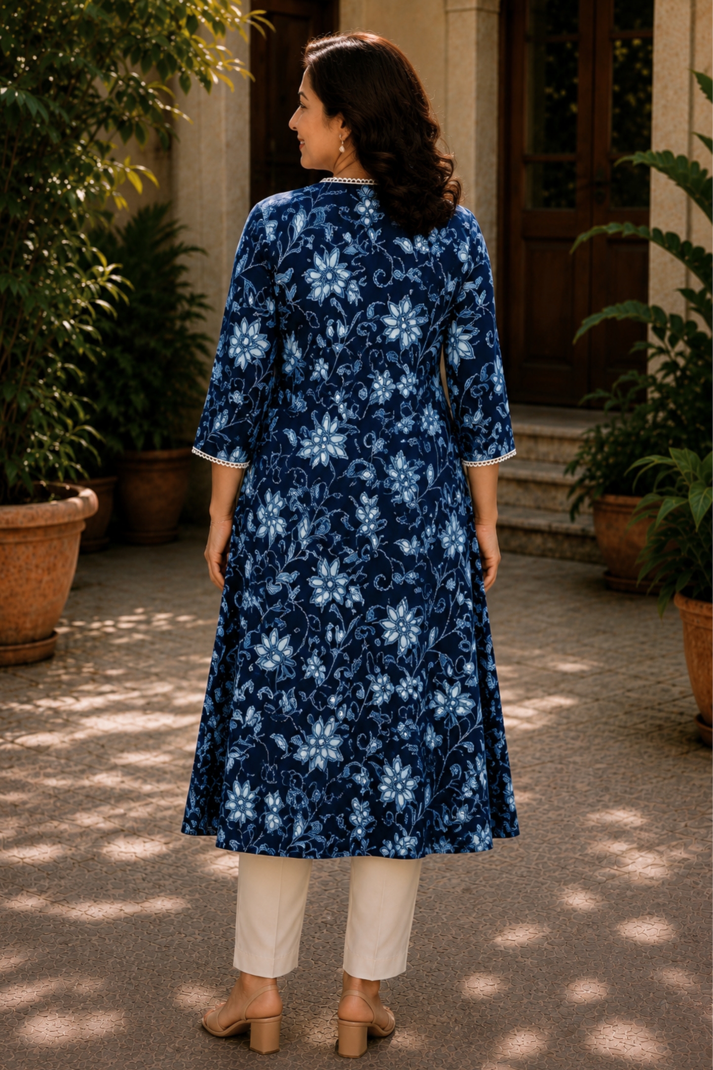 Tarini Indigo A-line Cotton Kali Kurta