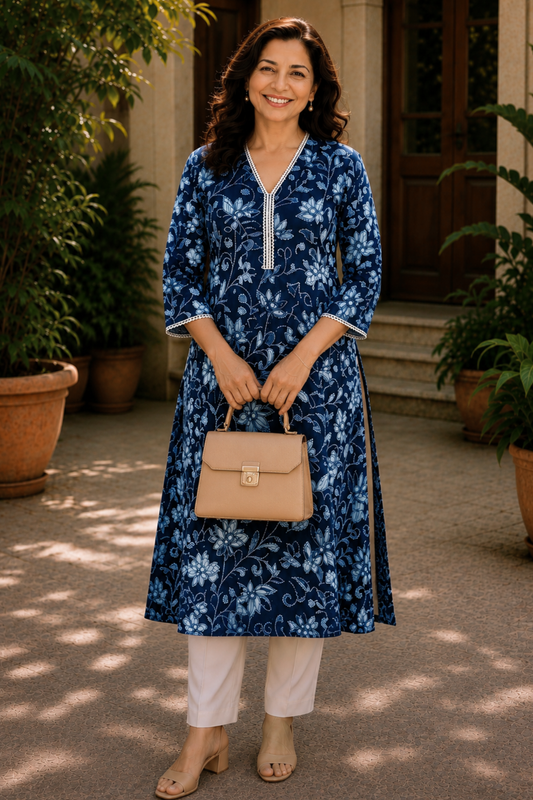 Tarini Indigo A-line Cotton Kali Kurta