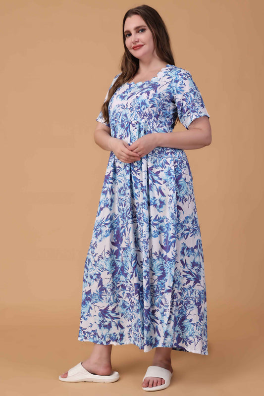 Buy Plus Size Indigo Lullaby Rayon Night Gown At Apella | Sizes XS to 10 XL | India | Free Delivery | Customized