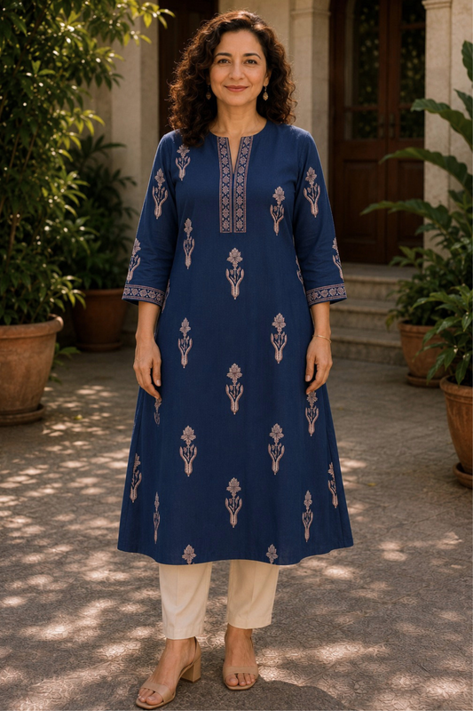 Neel Butti A-line Cotton Kali Kurta