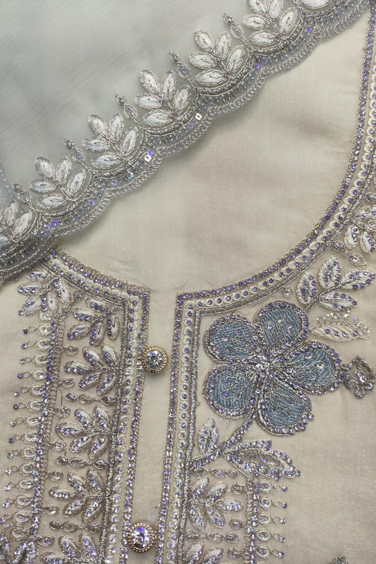 Ivory Blue Crushed Shimmer Suit with Handwork