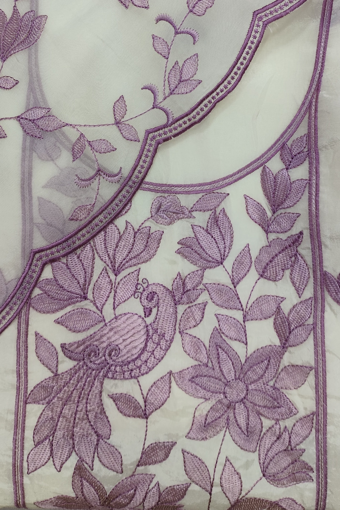 Ivory Mauve Embroidered Organza Suit