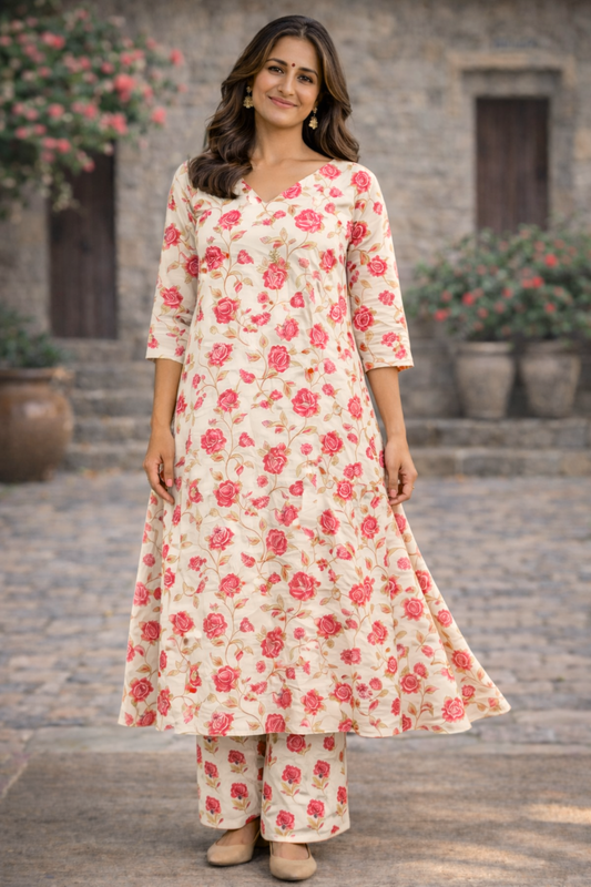 Rosefield Block Printed Kalidar Suit