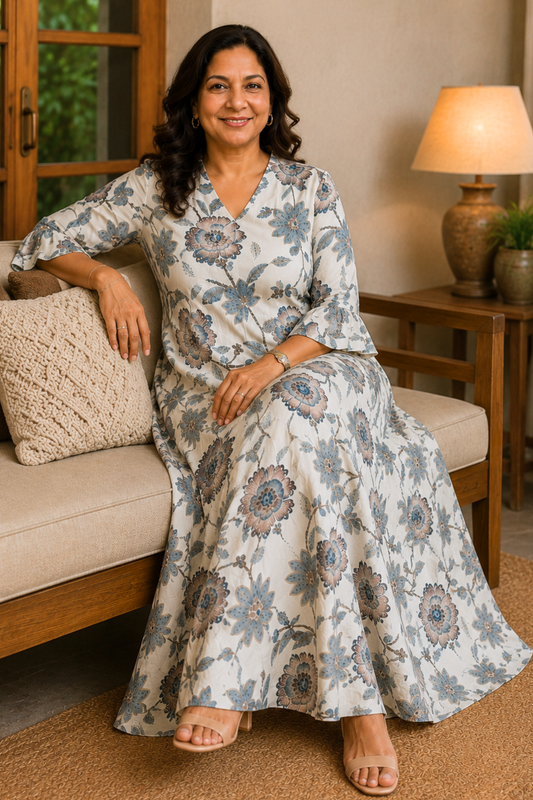 Ivory Botanica Rayon Dress With Pockets