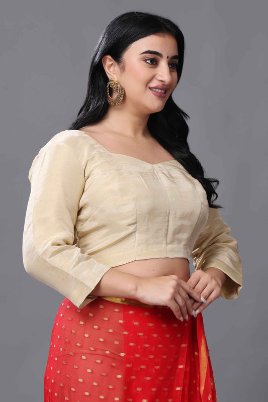 Buy Plus Size Creamy Delight Silk Blouse At Apella | Sizes XS to 10 XL | India | Free Delivery | Customized