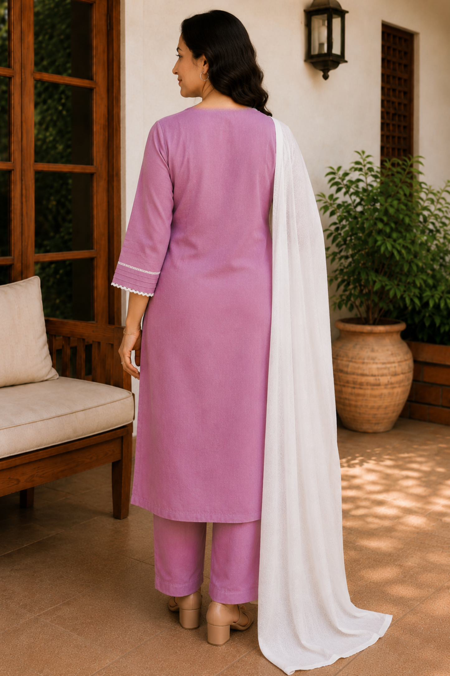 Lilac Pearl & Pintuck Cotton Suit Set