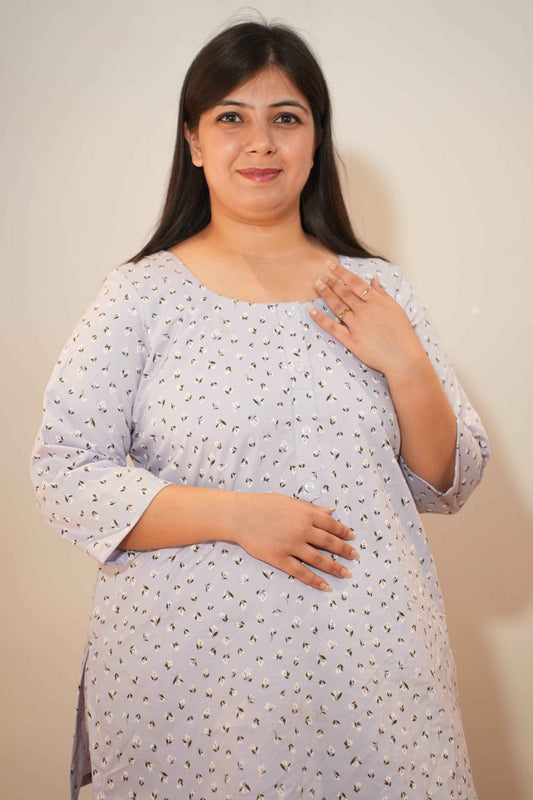 Lilac Floral Cotton Night Suit